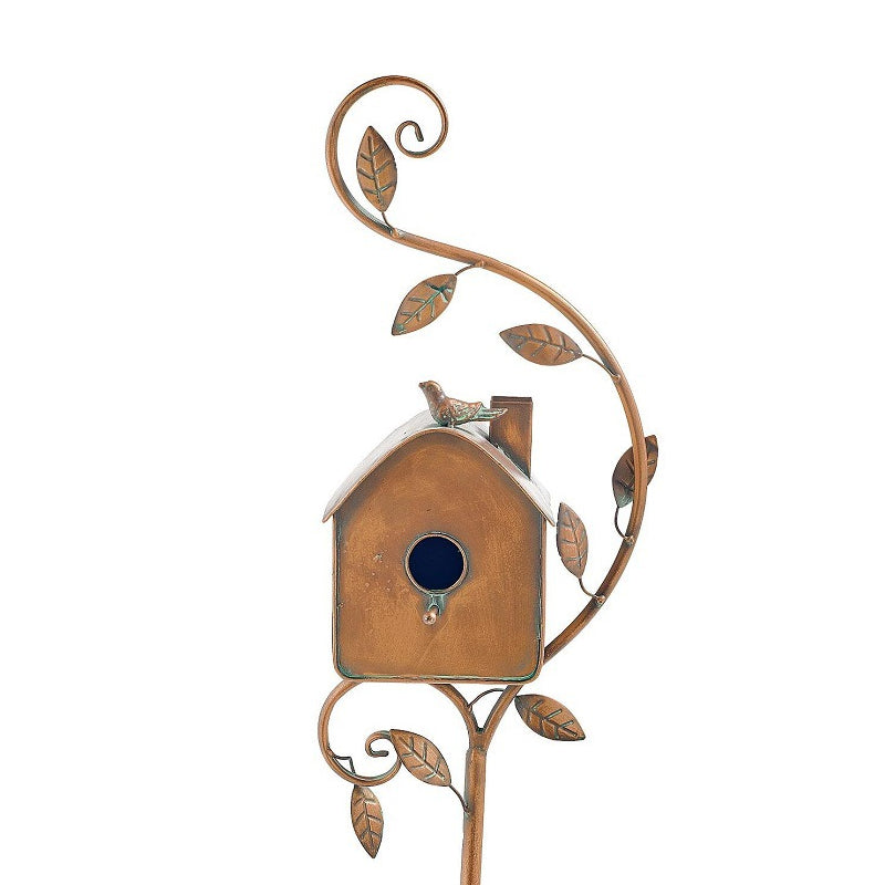 Metal Birdhouse Garden Stakes, Distressed Outdoor Décor, 10 × 10 × 20 cm