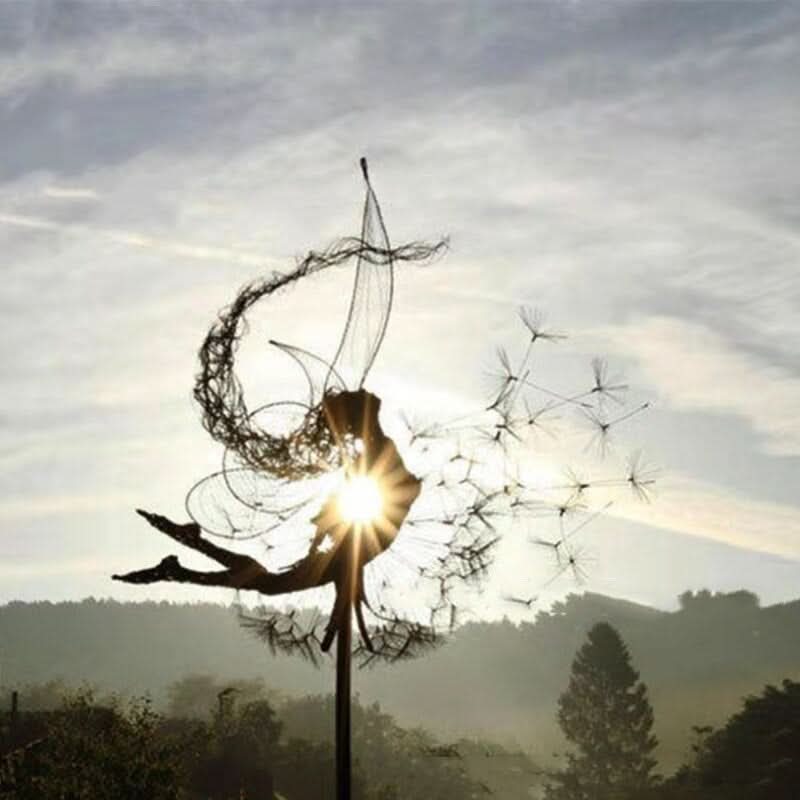 Metal Fairy Garden Sculpture with Dandelion Design