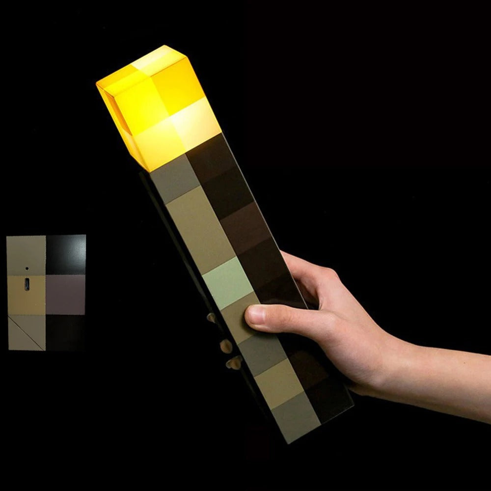 Minecraft-Inspired LED Lamp, 28cm, USB Rechargeable Night Light