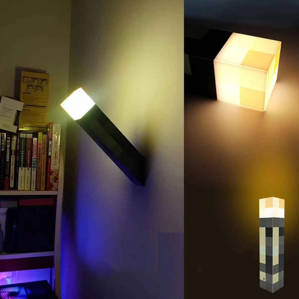Minecraft-Inspired LED Lamp, 28cm, USB Rechargeable Night Light