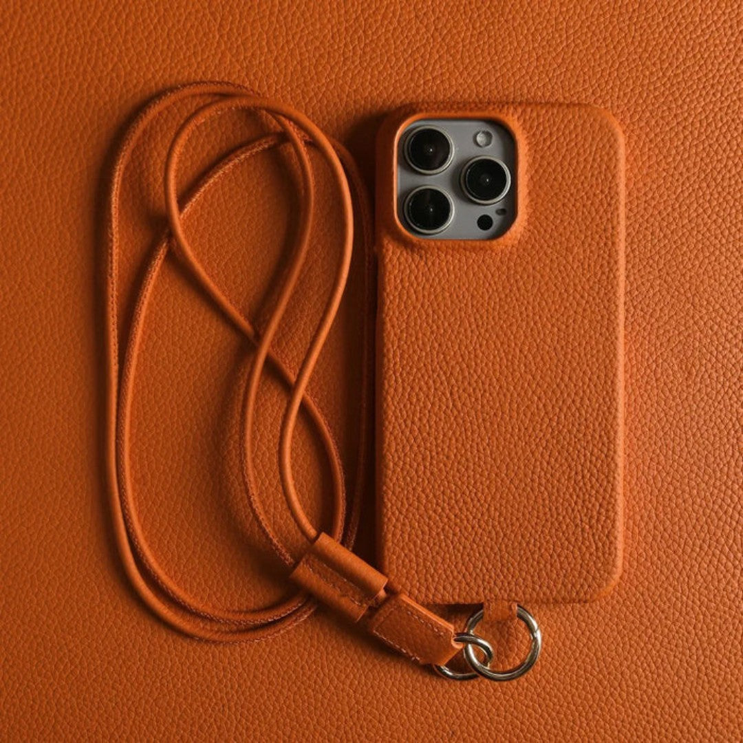 Genuine Leather Phone Case with Crossbody Strap - Lightweight, Ideal for Travel