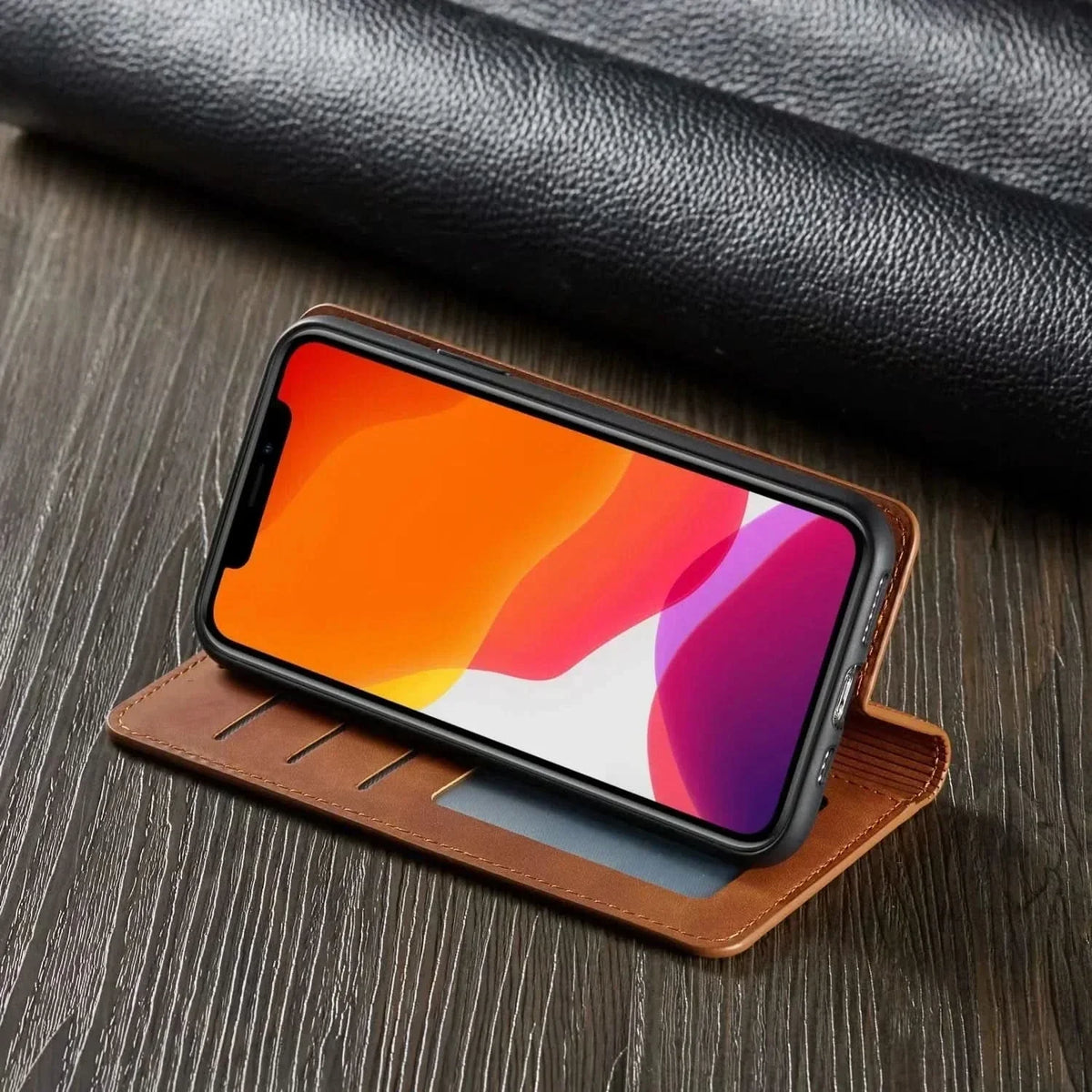 iPhone Leather Case with Magnetic Closure - Fits iPhone 7 to 15, Premium Leather, view 2