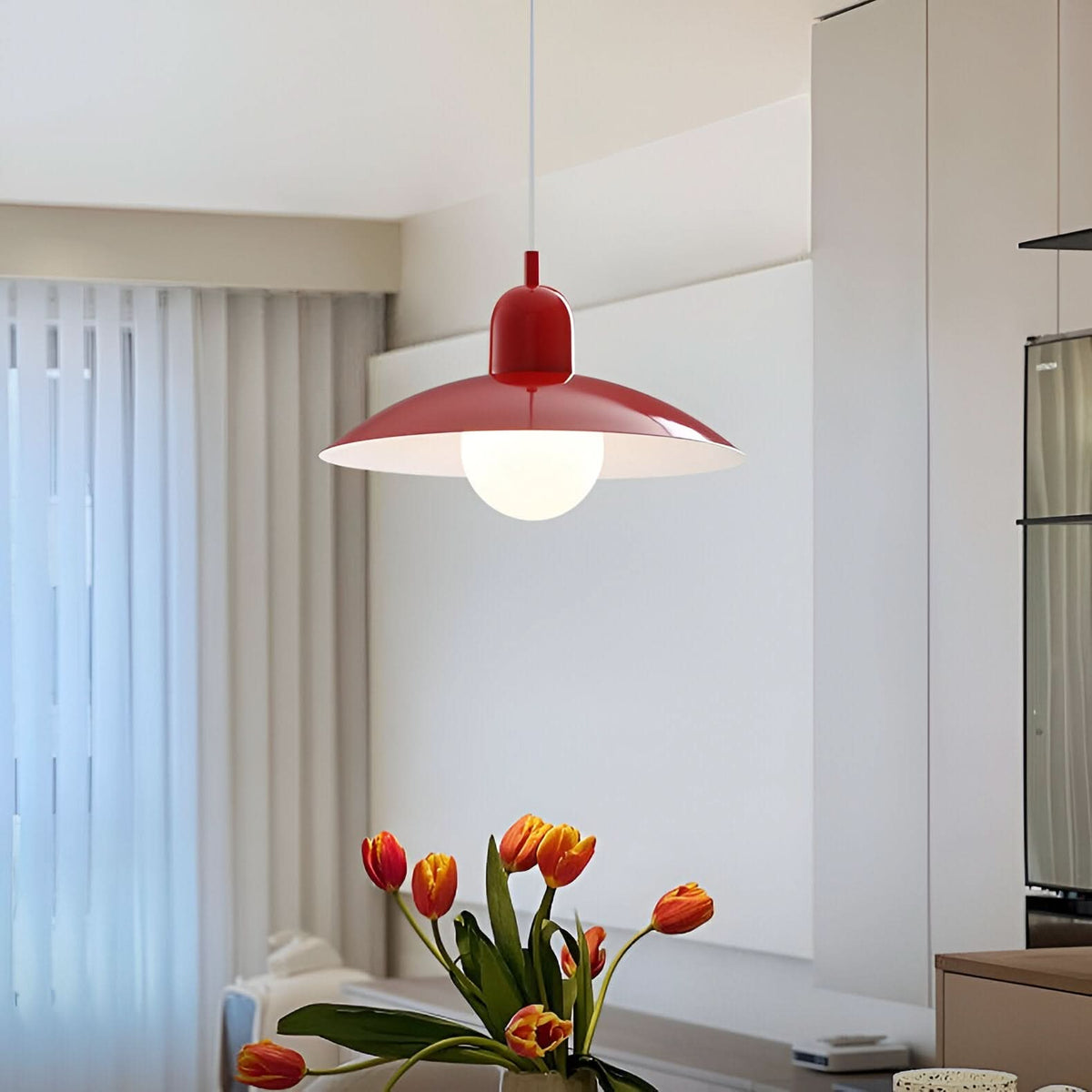 Modern Macaron Bauhaus Iron Pendant Light, 32cm, Adjustable 1.5m Cord