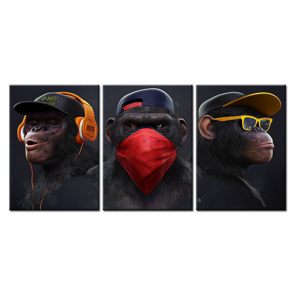 Vibrant 3-Piece Monkey Canvas Wall Art for Modern Spaces | Welvere-Welvere