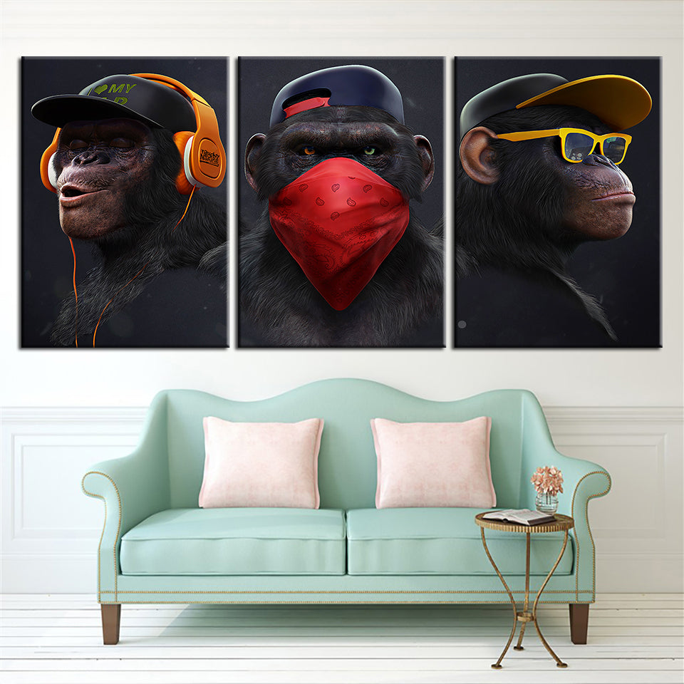 Vibrant 3-Piece Monkey Canvas Wall Art for Modern Spaces | Welvere-Welvere