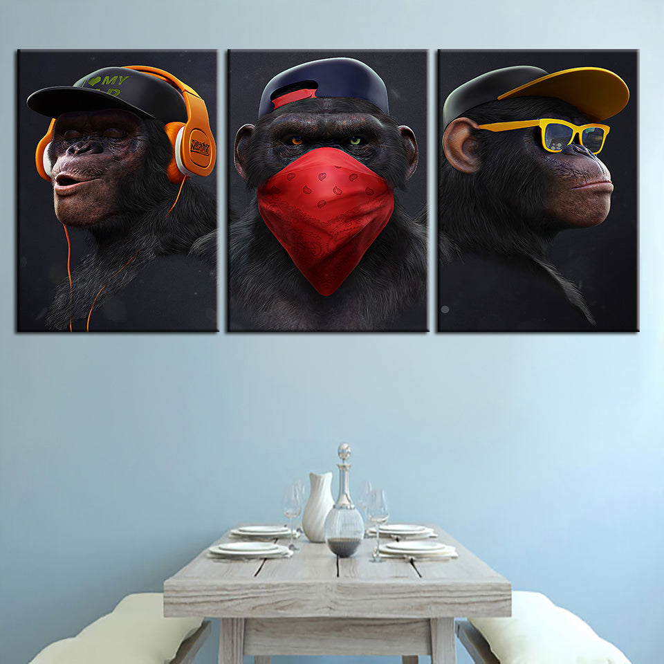 Vibrant 3-Piece Monkey Canvas Wall Art for Modern Spaces | Welvere-Welvere
