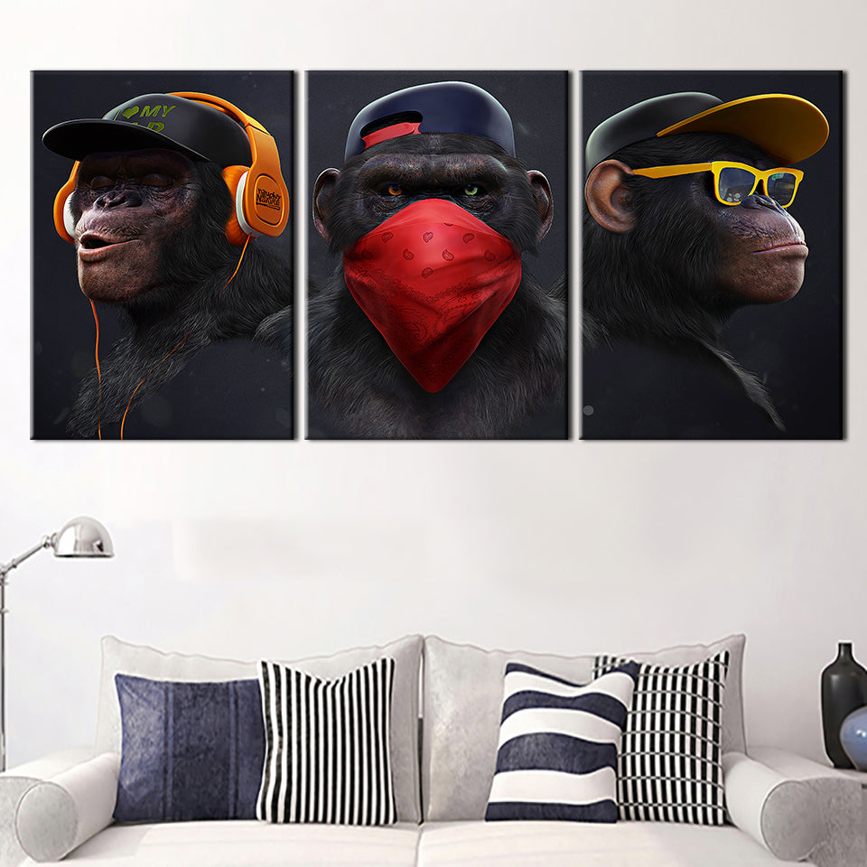 Vibrant 3-Piece Monkey Canvas Wall Art for Modern Spaces | Welvere-Welvere