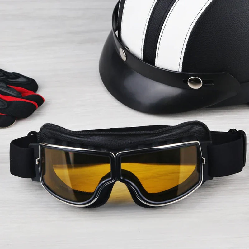 Vintage Motorcycle Goggles with Interchangeable Lenses and Comfort Padding, view 4