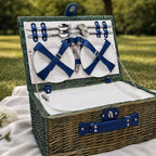 Natural Material Picnic Basket with Crockery Set and Insulated Cooler
