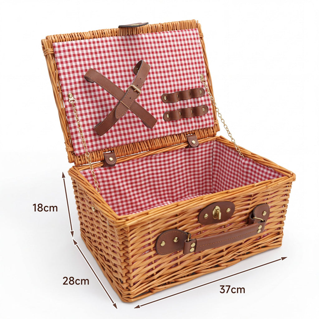 Natural Material Picnic Basket with Crockery Set and Insulated Cooler