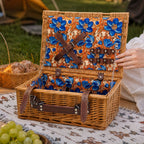 Natural Material Picnic Basket with Crockery Set and Insulated Cooler