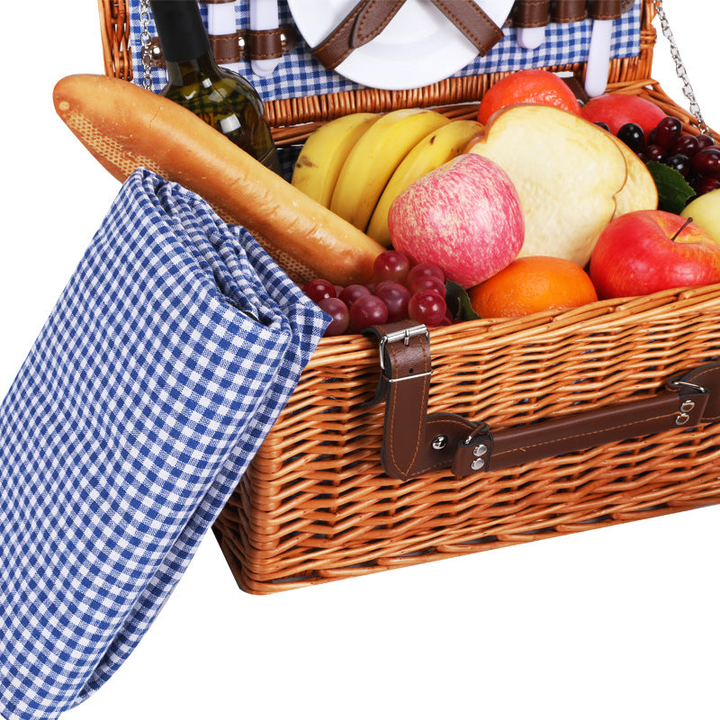 Natural Material Picnic Basket with Crockery Set and Insulated Cooler