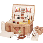 Natural Material Picnic Basket with Crockery Set and Insulated Cooler