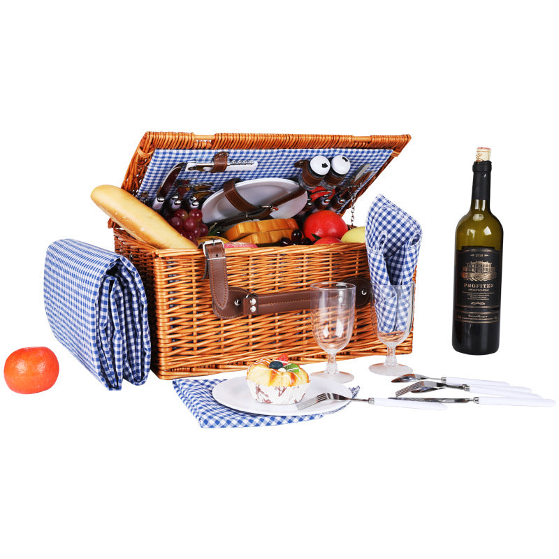 Natural Material Picnic Basket with Crockery Set and Insulated Cooler