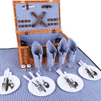 Natural Material Picnic Basket with Crockery Set and Insulated Cooler