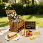 Natural Material Picnic Basket with Crockery Set and Insulated Cooler