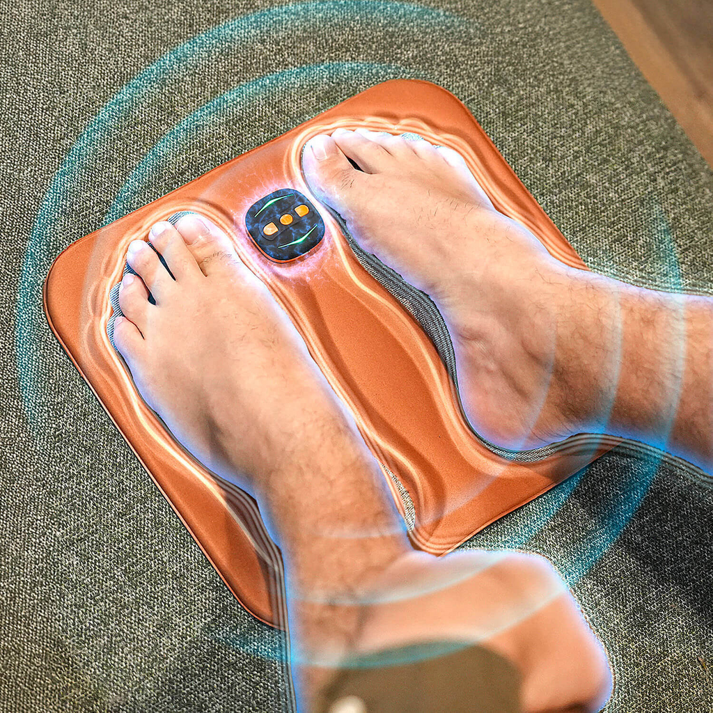 NMES Foot Stimulator with Foldable Foot Pad, Copper-Fibre Pillow and Remote