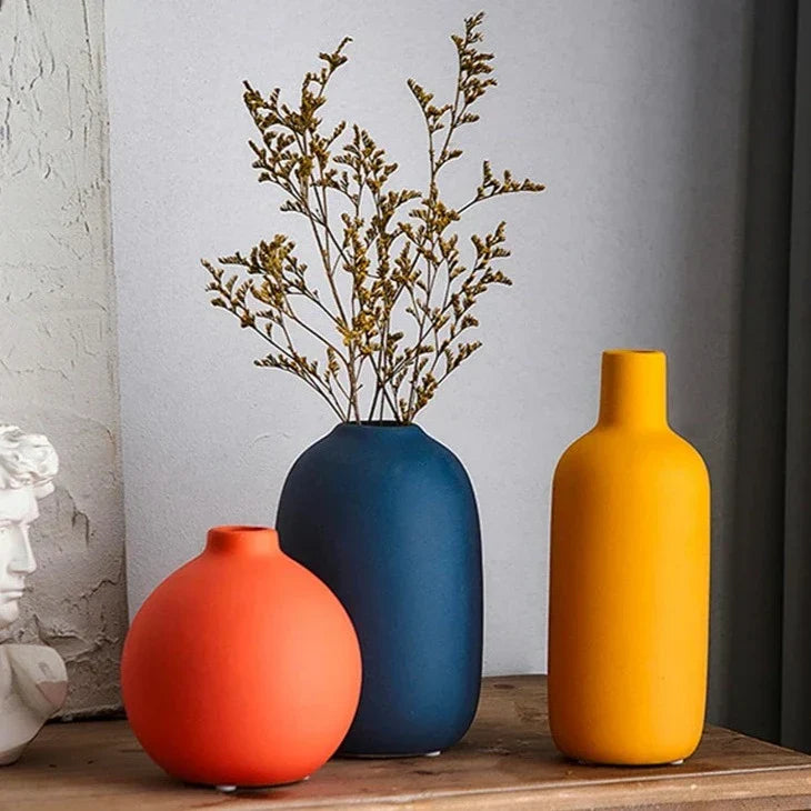 Nordic Ceramic Vase with Hand-Painted Motif, Three Sizes