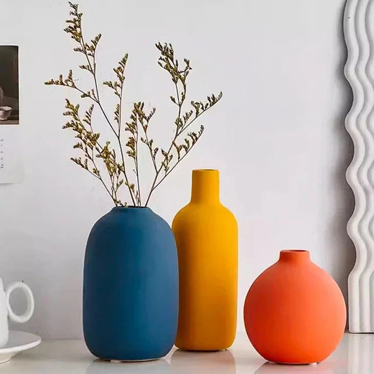 Nordic Ceramic Vase with Hand-Painted Motif, Three Sizes