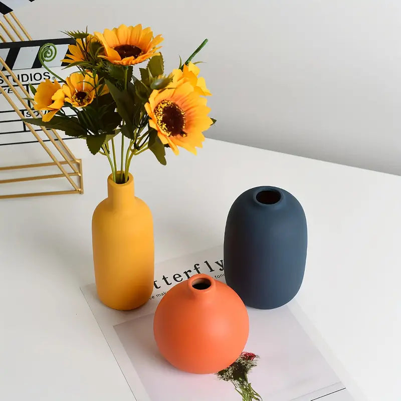 Nordic Ceramic Vase with Hand-Painted Motif, Three Sizes
