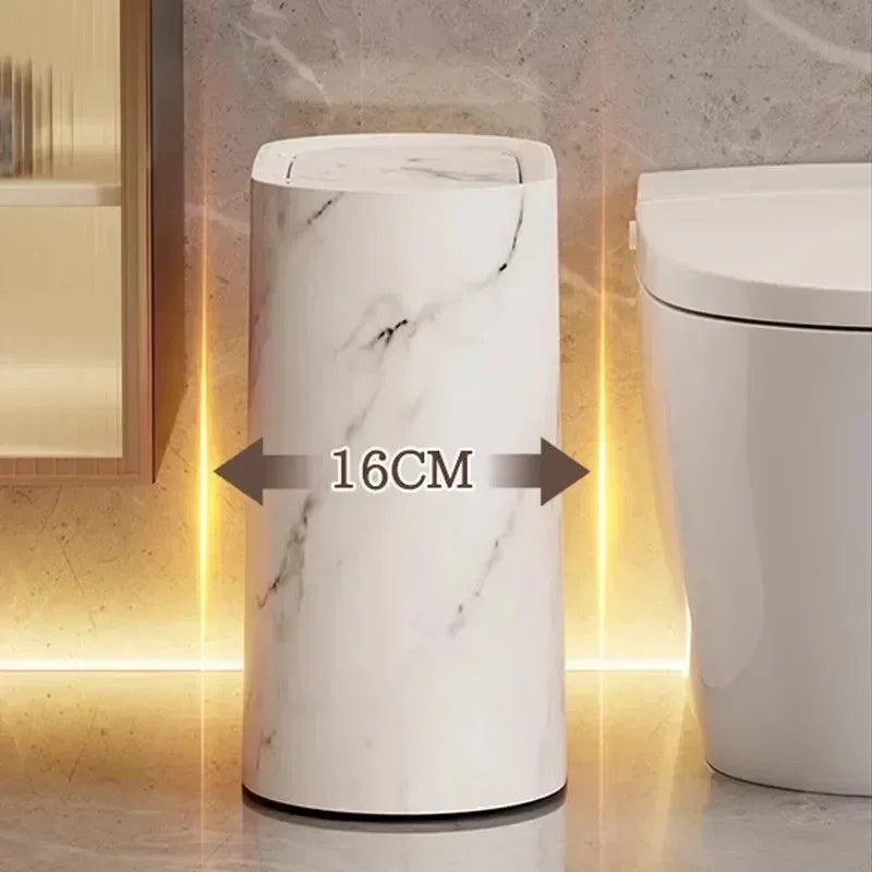 Nordic Marble-Effect Elliptical Push-Top Bathroom Wastebasket