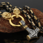Nordic Viking Wolf and Thor’s Hammer Men’s Necklace