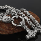 Nordic Viking Wolf and Thor’s Hammer Men’s Necklace