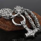 Nordic Viking Wolf and Thor’s Hammer Men’s Necklace