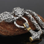 Nordic Viking Wolf and Thor’s Hammer Men’s Necklace
