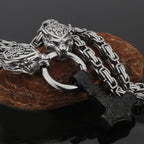 Nordic Viking Wolf and Thor’s Hammer Men’s Necklace