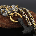 Nordic Viking Wolf and Thor’s Hammer Men’s Necklace