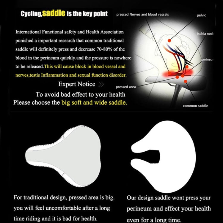 Noseless Mountain Bike Saddle with Thick Soft Padding, Black