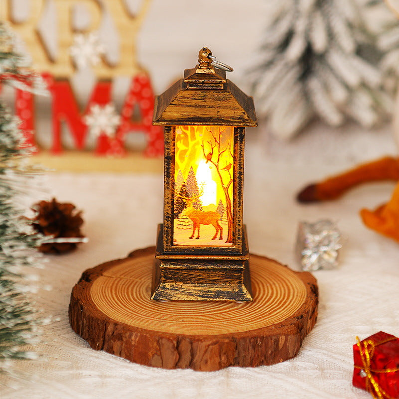 Nostalgic LED Christmas Lantern with Moving Santa Motif