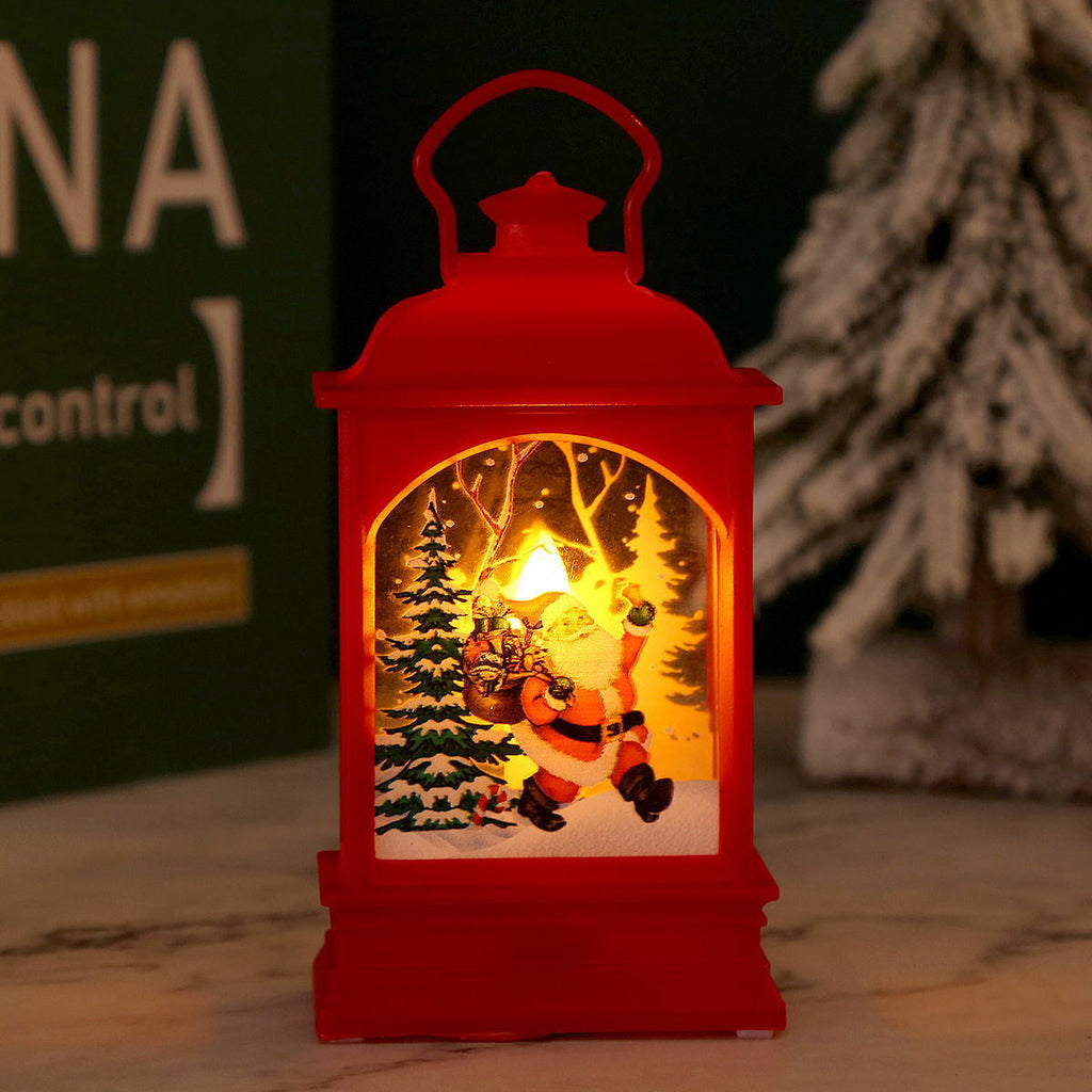 Nostalgic LED Christmas Lantern with Moving Santa Motif
