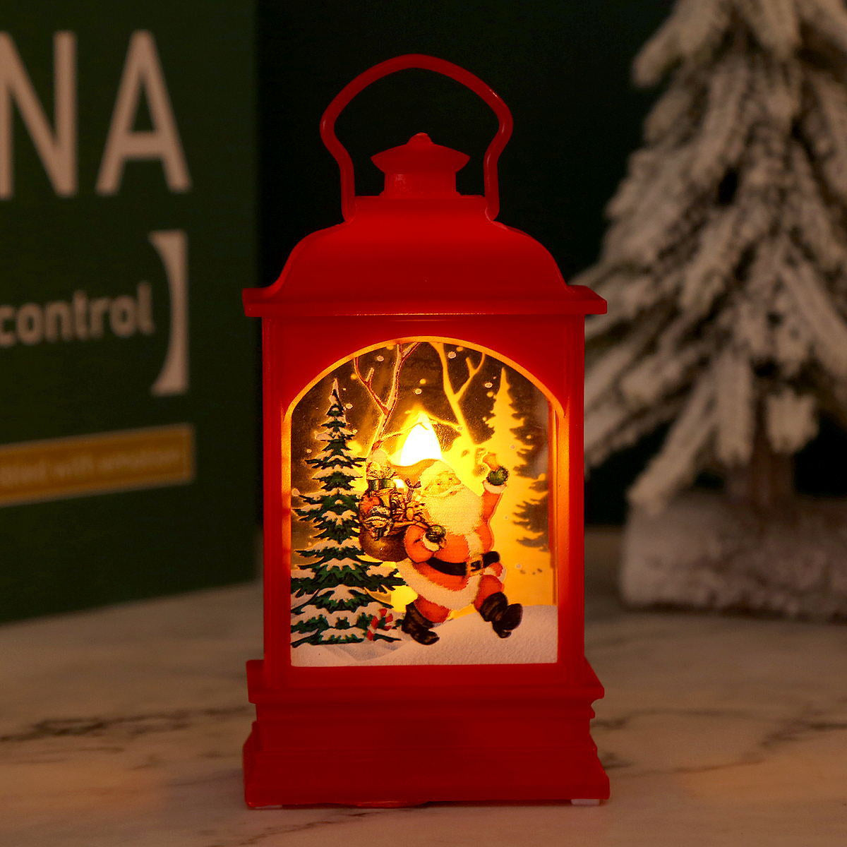 Nostalgic LED Christmas Lantern with Moving Santa Motif