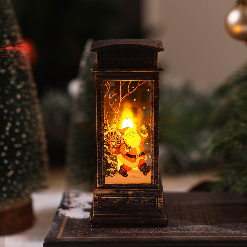 Nostalgic LED Christmas Lantern with Moving Santa Motif