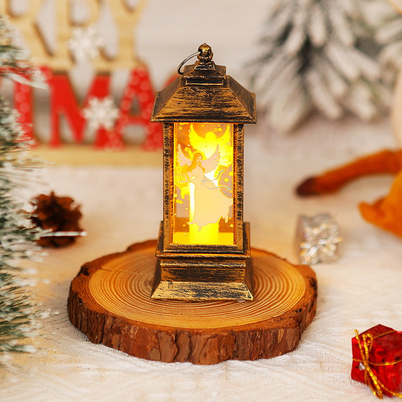Nostalgic LED Christmas Lantern with Moving Santa Motif