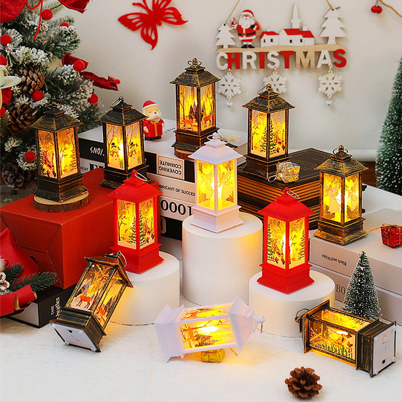 Nostalgic LED Christmas Lantern with Moving Santa Motif