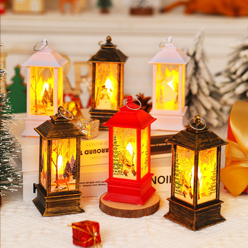 Nostalgic LED Christmas Lantern with Moving Santa Motif