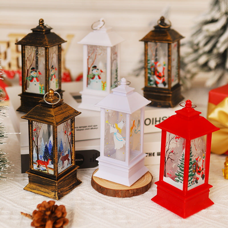 Nostalgic LED Christmas Lantern with Moving Santa Motif