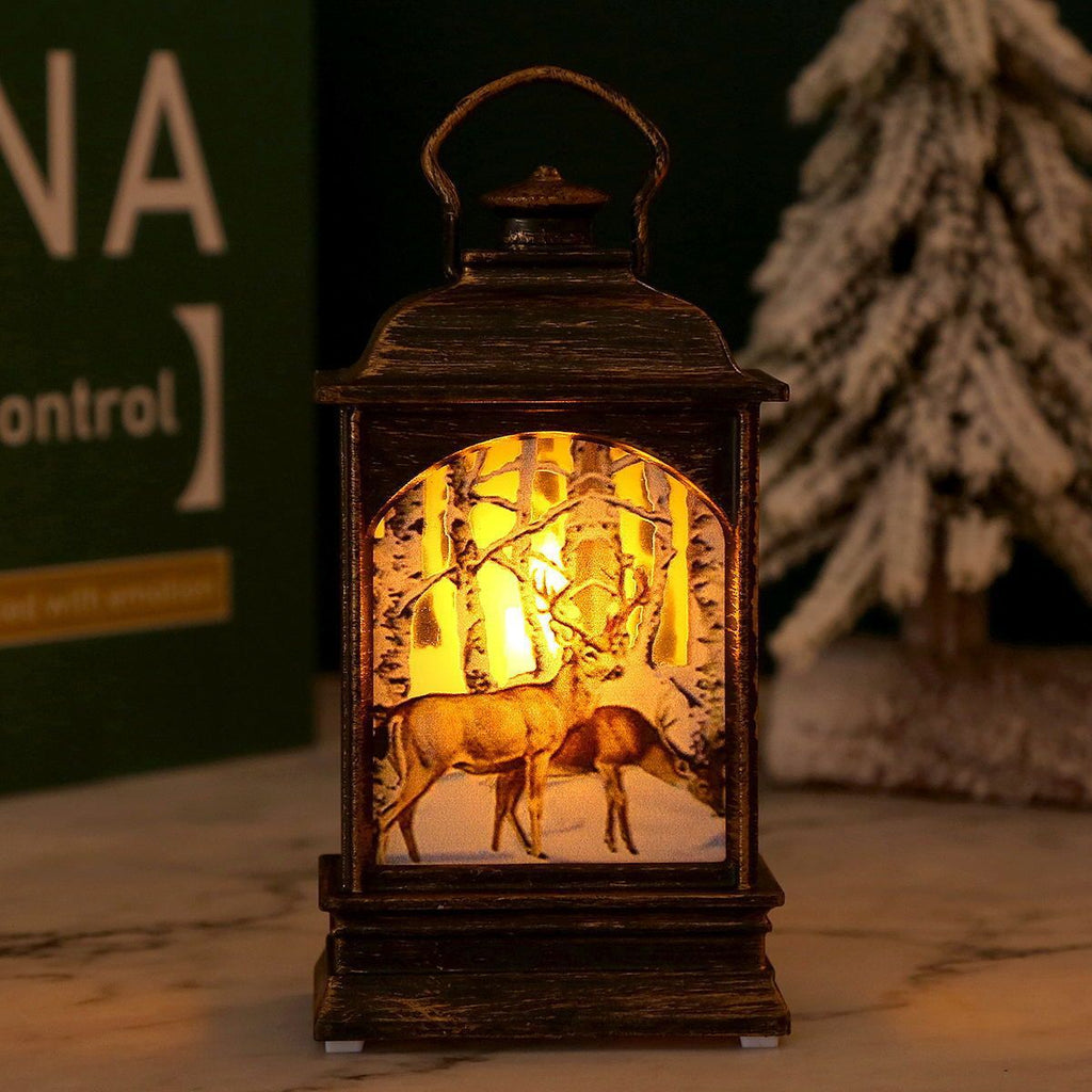 Nostalgic LED Christmas Lantern with Moving Santa Motif