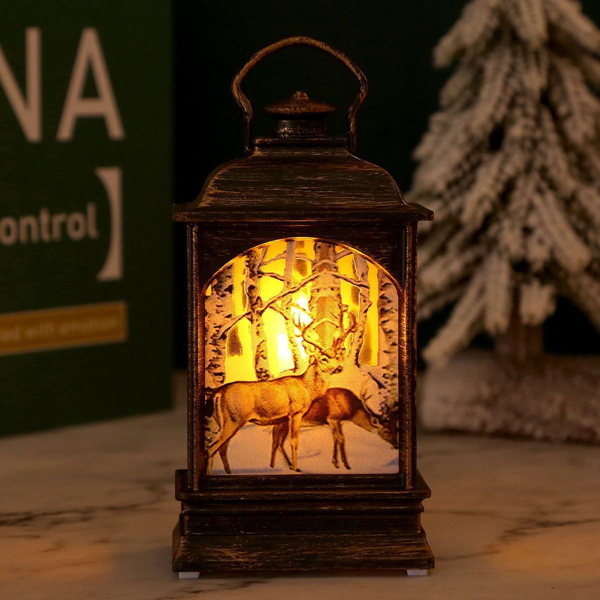 Nostalgic LED Christmas Lantern with Moving Santa Motif