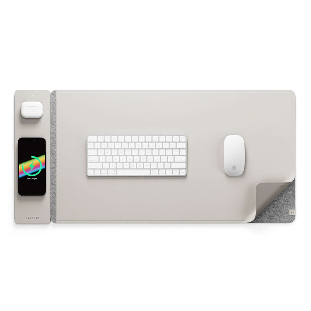 Wireless Charging Desk Mat - Reversible Vegan Leather and Felt, Qi Compatible, view 2
