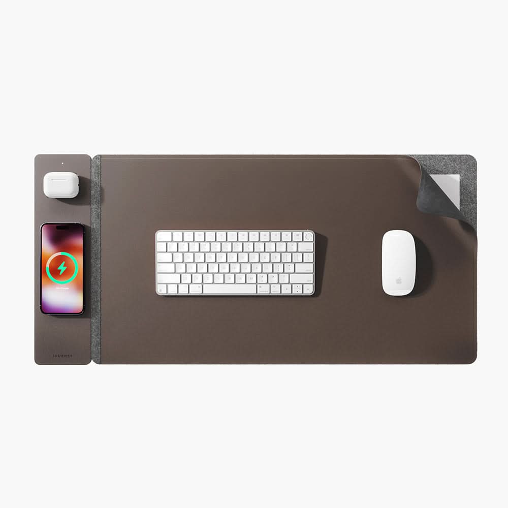 Wireless Charging Desk Mat - Reversible Vegan Leather and Felt, Qi Compatible, view 3