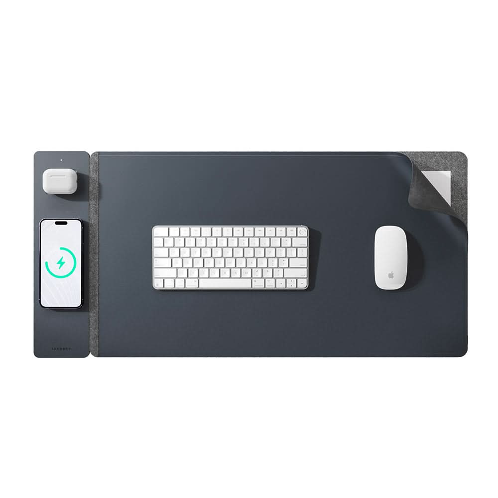Wireless Charging Desk Mat - Reversible Vegan Leather and Felt, Qi Compatible, view 4