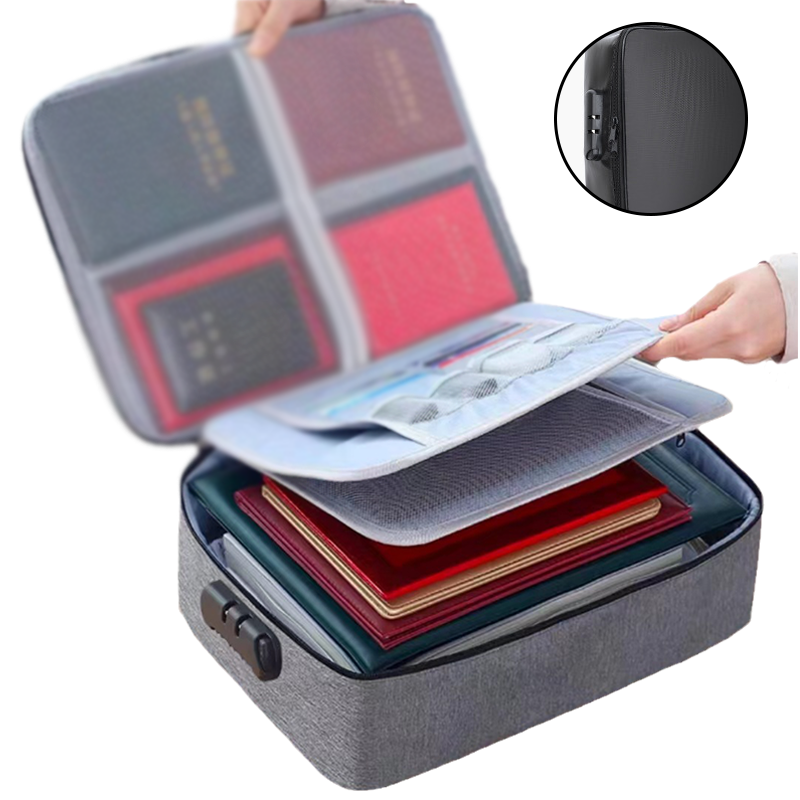 Waterproof and Fireproof Sealable Document Storage Bag - 29×37×10 cm, Grey/Black