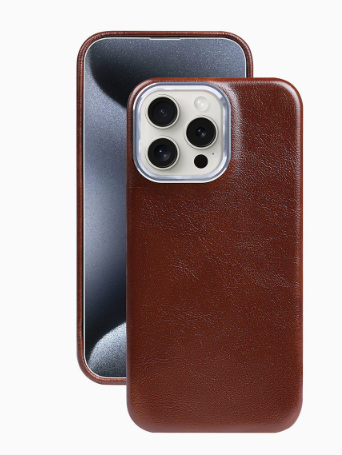 Oil-Wax Genuine Leather Case for iPhone 13–16 with Magnetic Ring