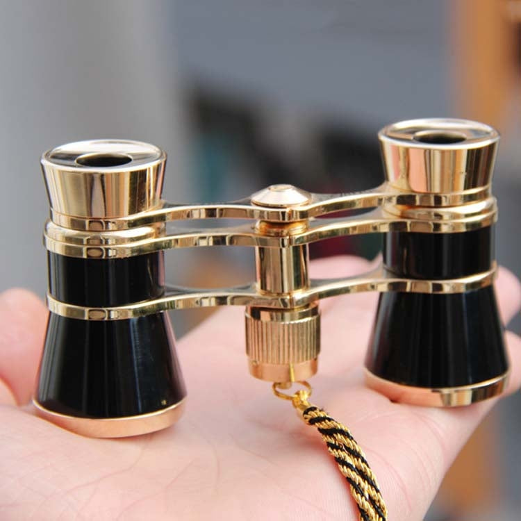 Classic Women's Opera Binoculars 3x25mm - Black, Gold-Plated, with Chain, view 2