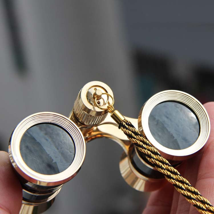 Classic Women's Opera Binoculars 3x25mm - Black, Gold-Plated, with Chain, view 3