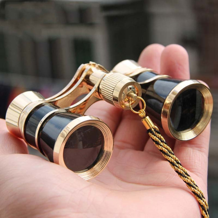Classic Women's Opera Binoculars 3x25mm - Black, Gold-Plated, with Chain